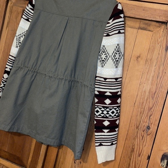 E&M Army Green Anorak fair isle sleeves Jacket Sz. MD - Picture 11 of 14